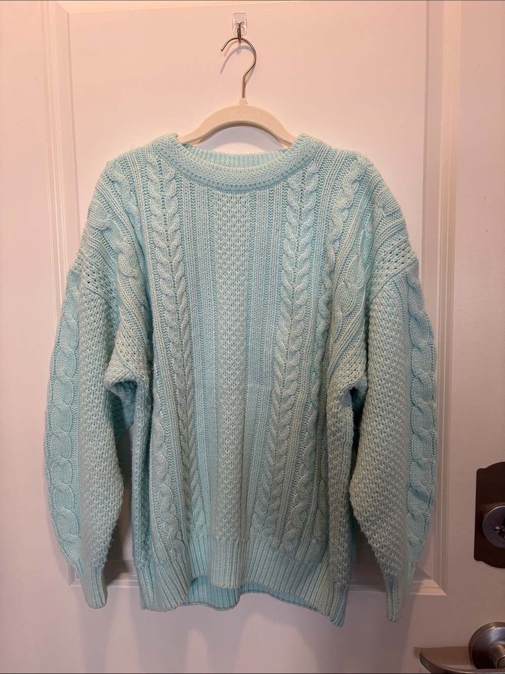 Vintage Sky Blue Cable Knit Crewneck Sweater